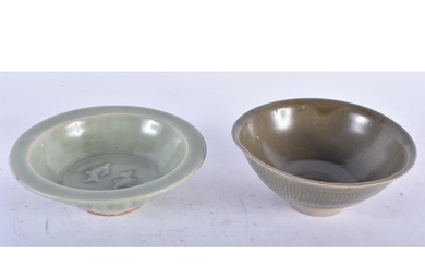 TWO EARLY CHINESE CELADON GLAZED STONEWARE BOWLS Ming/Qing. ...