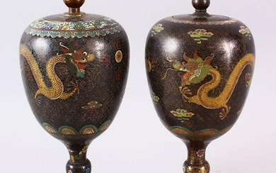 TWO GOOD 19TH CENTURY OR EARLIER CHINESE CLOISONNE STEM