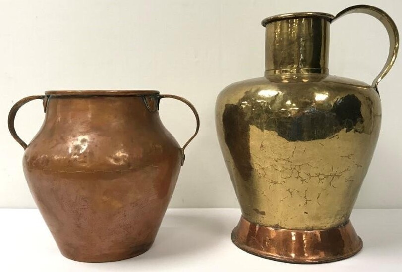 TWO PIECES - BRASS AND COPPER CONTAINERS