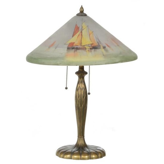 Table Lamp Marked Pairpoint, Reverse Painted Shade