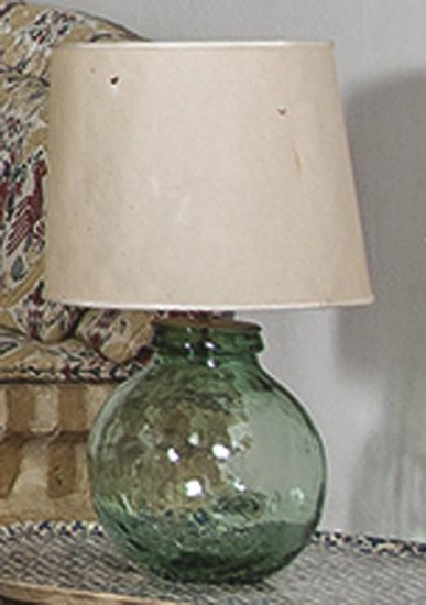 Table lamp made of green glass carafe