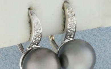 Tahitian Pearl and Diamond Earrings in 14k White Gold