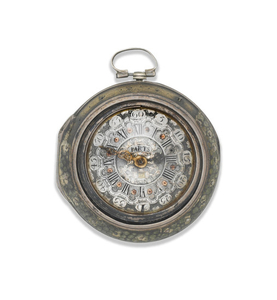 Tarts. A continental silver, gilt metal and shagreen triple cased key wind pocket watch with repoussé decoration for the Dutch market