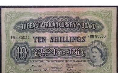 The East Africa Currency Board, 1955 10 Shillings. Elizabeth...