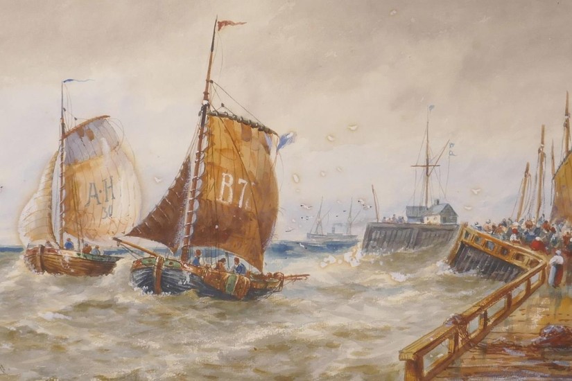 Thomas Bush Hardy RBA (British, 1842-1897), boats in a chopp...