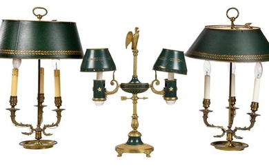 Three Brass and Tole Bouillotte Lamps