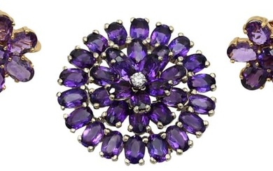 Three Piece 14K White Gold and Amethyst Brooch/Pendant