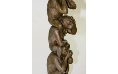 Three Wise Monkeys Signed Bronze Sculpture