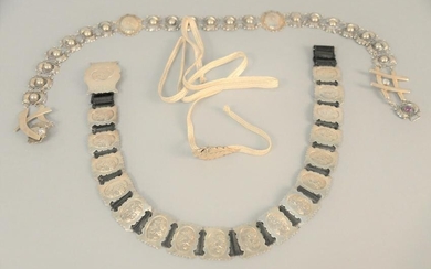 Three silver belts to include one mounted with stones
