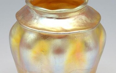 Tiffany Iridescent Gold Favrile Art Glass Vase.