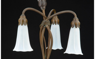 Tiffany Studios Favrile Glass Four-Light Lily Lamp (circa 1910)