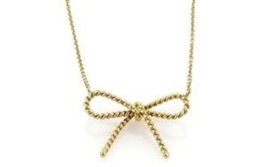 Tiffany & Co. Bow Pendant 18k Yellow Gold Twisted Cable Wire w/Chain.