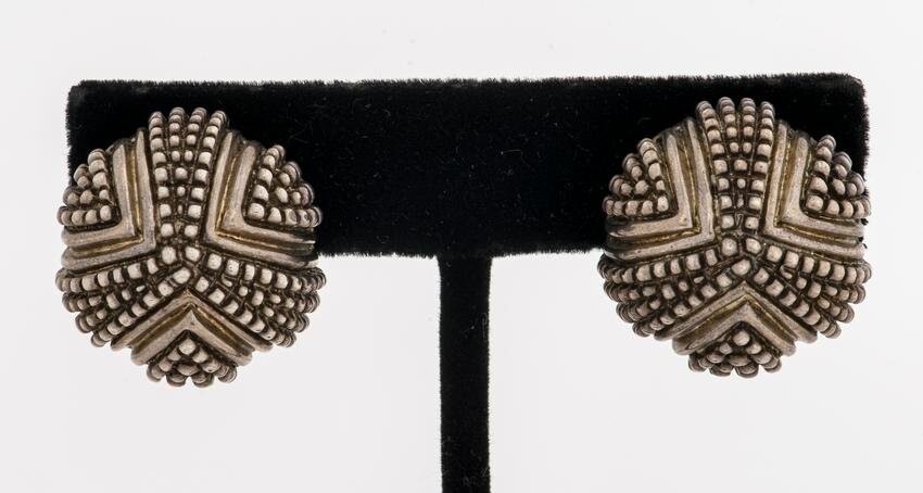 Navajo Native American Silver Swirl Clip Earrings