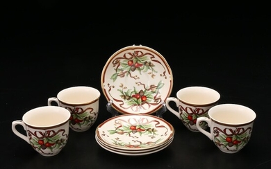 Tiffany & Co. "Tiffany Garland" Ceramic Teacups and Saucers