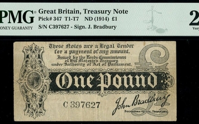 Treasury Series, John Bradbury, first issue £1, ND (7 August 1914), serial number C 397627, (EP...