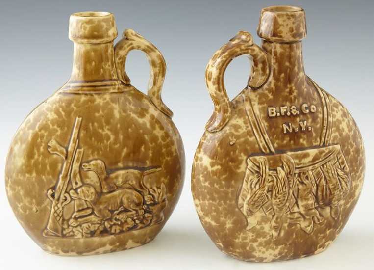 Two Bulkley & Fiske Rockingham Glaze Flasks, New York