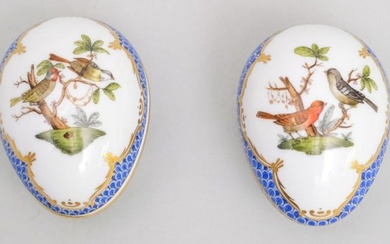 Two Herend Blue Rothschild's Bird Porcelain Boxes