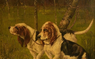 Two basset hounds, 111 x 113 cm
