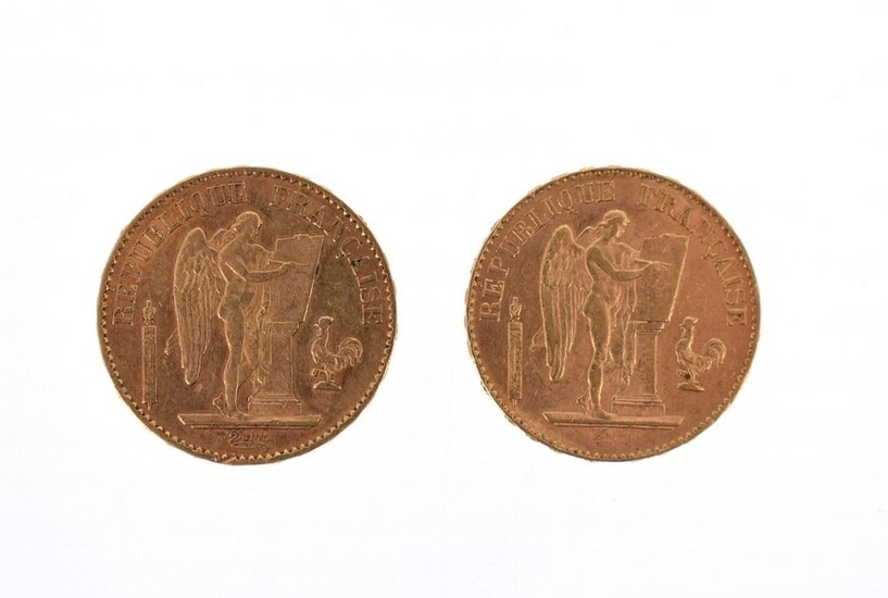 Two gold coins of 20 FF Génie