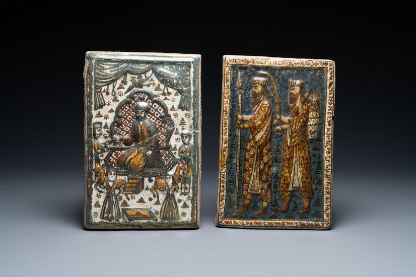 Two luster-glazed relief-decorated Qajar tiles, Iran, 19th C.