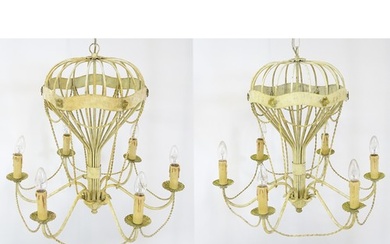 Two pendant ceiling lights / electroliers formed as stylised...