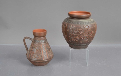Two scraffito decorated art pottery items by Eiwa Keramik Germany