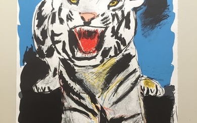 Uffe Christoffersen: Tiger. Signed Uffe Christoffersen 2012. Lithograph in colours, no. 77/200. 54×37 cm. Unframed.