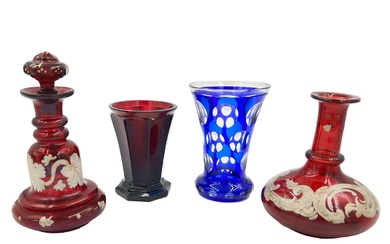 VARIETY IN BLUE AND RED – BOHEMIAN GLASS CUPS...