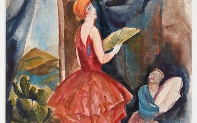 VERA ROCKLINE (1896-1934) Danseuse à l’éventail Aquarelle sur papier Monogrammée en bas à gauche 32...