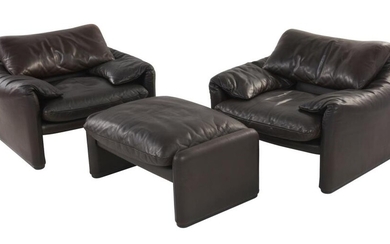 VICO MAGISTRETTI PAIR OF 'MARALUNGA' ARMCHAIRS AND OTTOMAN FOR CASSINA