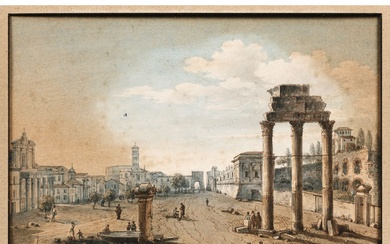VICTOR-JEAN NICOLLE (1754-1826) VUE DE ROME Aquarelle Partiellement insolé Rome, watercolour, partially sun-exposed paper 13,50...