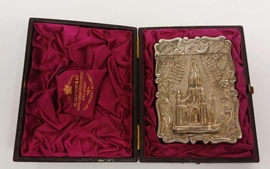 VICTORIAN SILVER CASTLE TOP CARD CASE WITH DEEP RELIEF DEPIC...