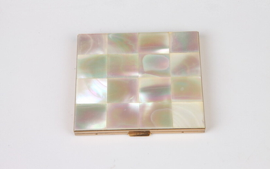 VINTAGE MOTHER OF PEARL AND GOLD-TONE COMPACT MIRROR. Estimate $20-40...