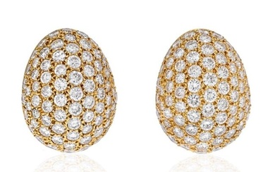 Van Cleef & Arpels 18K Yellow Gold Pave Round Diamond Cluster Earrings