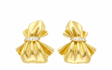 Van Cleef & Arpels Pair of Gold and Diamond Bow Earrings, France