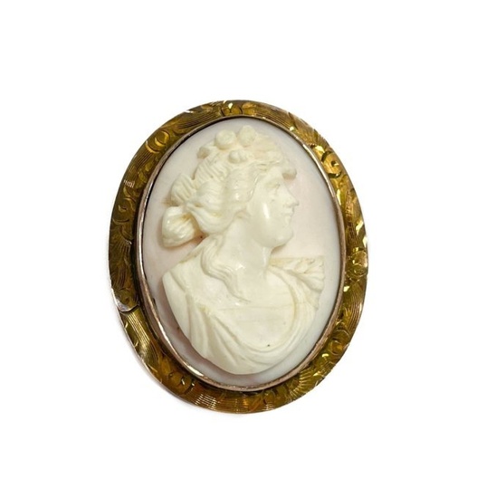 Victorian 10k Gold Carved Shell Cameo Brooch.