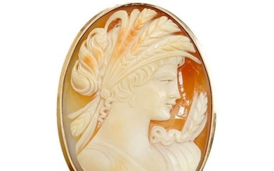 Victorian 12k Gold Carved Shell Cameo Pin Brooch