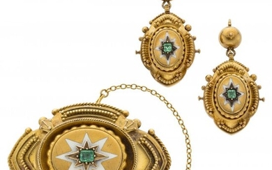 Victorian Beryl, Hair, Enamel, Gold Jewelry Suit