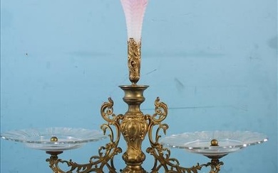 Victorian brass epergne with center trumpet, 21 in. T.
