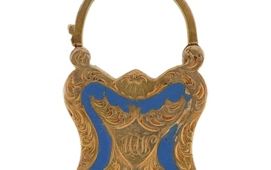 Victorian yellow metal blue enamel and goldstone jewellery c...