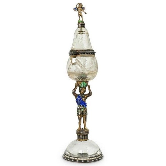 Viennese Enameled Silver and Rock Crystal Coupe