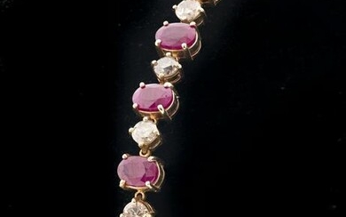 Vintage 14K Yellow Gold Diamond & Ruby Bracelet