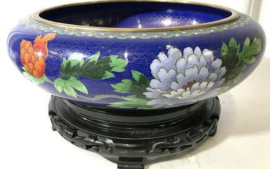Vintage Asian Cloisonné Bowl W Stand