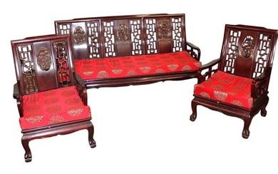Vintage Asian hardwood 3 piece parlor set