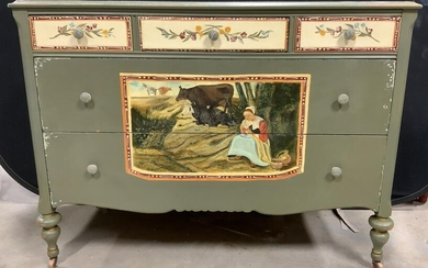 Vintage Hand Painted Chest w Casters