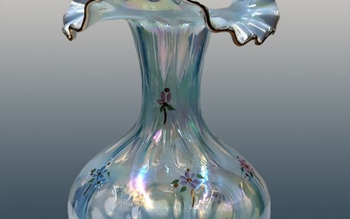 Vintage Hand Painted Signed Fenton Art Glass Vase, 1991