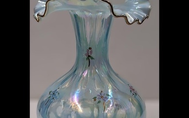 Vintage Hand Painted Signed Fenton Art Glass Vase, 1991
