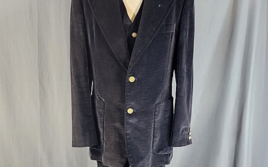 Vintage Mens Black Velvet 3 Piece Suit