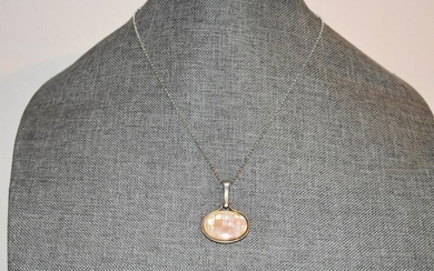 Vintage Mother of pearl Sterling Necklace Pendant 17"