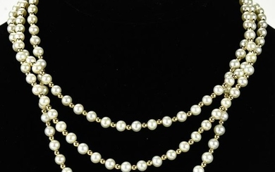 Vintage Pearl & 14k Gold 3 Strand Necklace